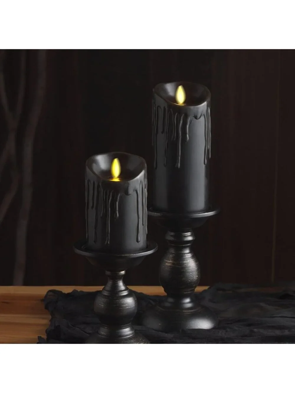 Black Wax Drip Flameless LED Candle - Battery Operated, Moving Flame, Timer